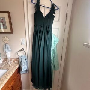 Azazie Green Pleated Halter Maxi Gown